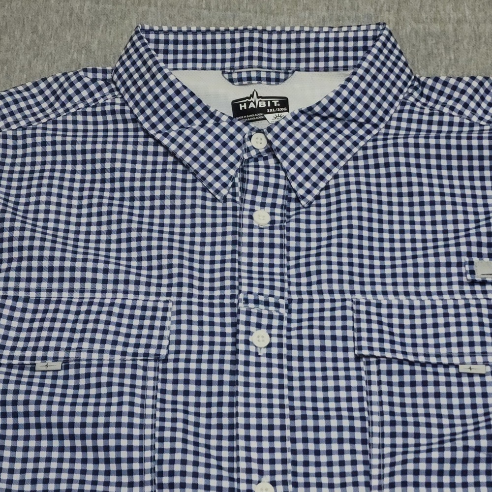 Habit Fishing Shirt Long Sleeve Vent Back Plaid Blue Solar Factor Mens 3XL